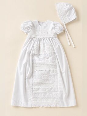 NWT Edgehill Collection Baby Girls Lace Christening Baptism Gown Bonnet Set 3-6